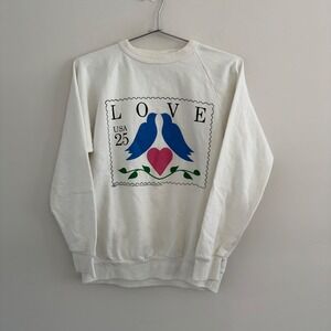 Vintage Alore USA Love Stamp Birds Sweatshirt White Medium